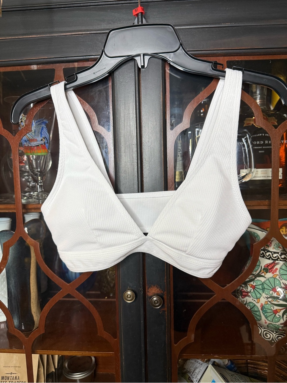 Zaful White Ribbed Bikini Top